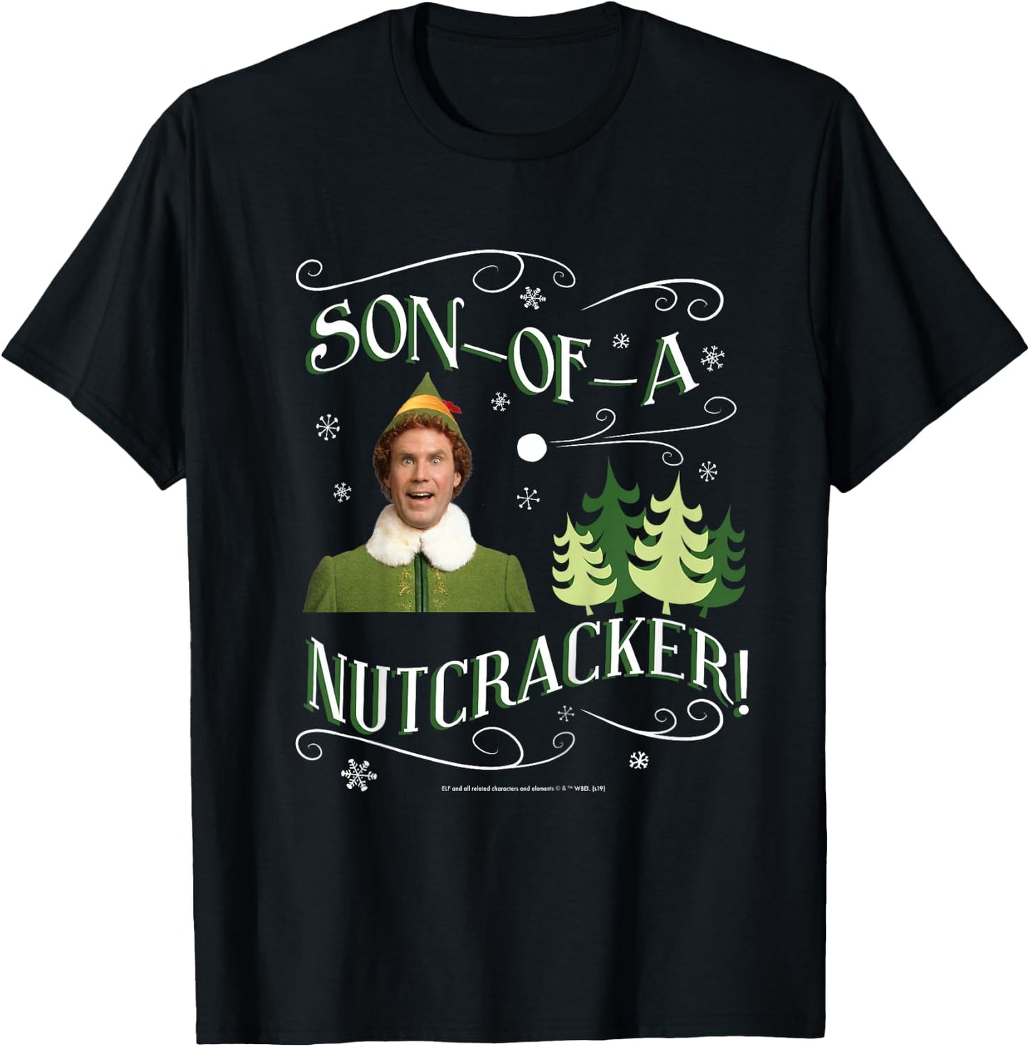 Kids Elf Buddy Son-of-A-Nutcracker Tree Text Poster T-Shirt - T-Shirt | Black
