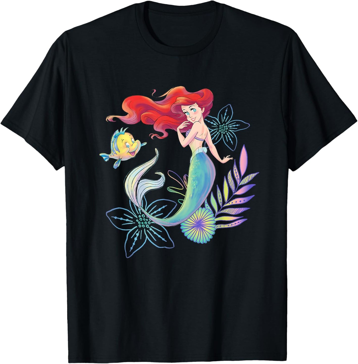 Disney The Little Mermaid Ariel and Flounder Sea T-Shirt - T-Shirt | Black
