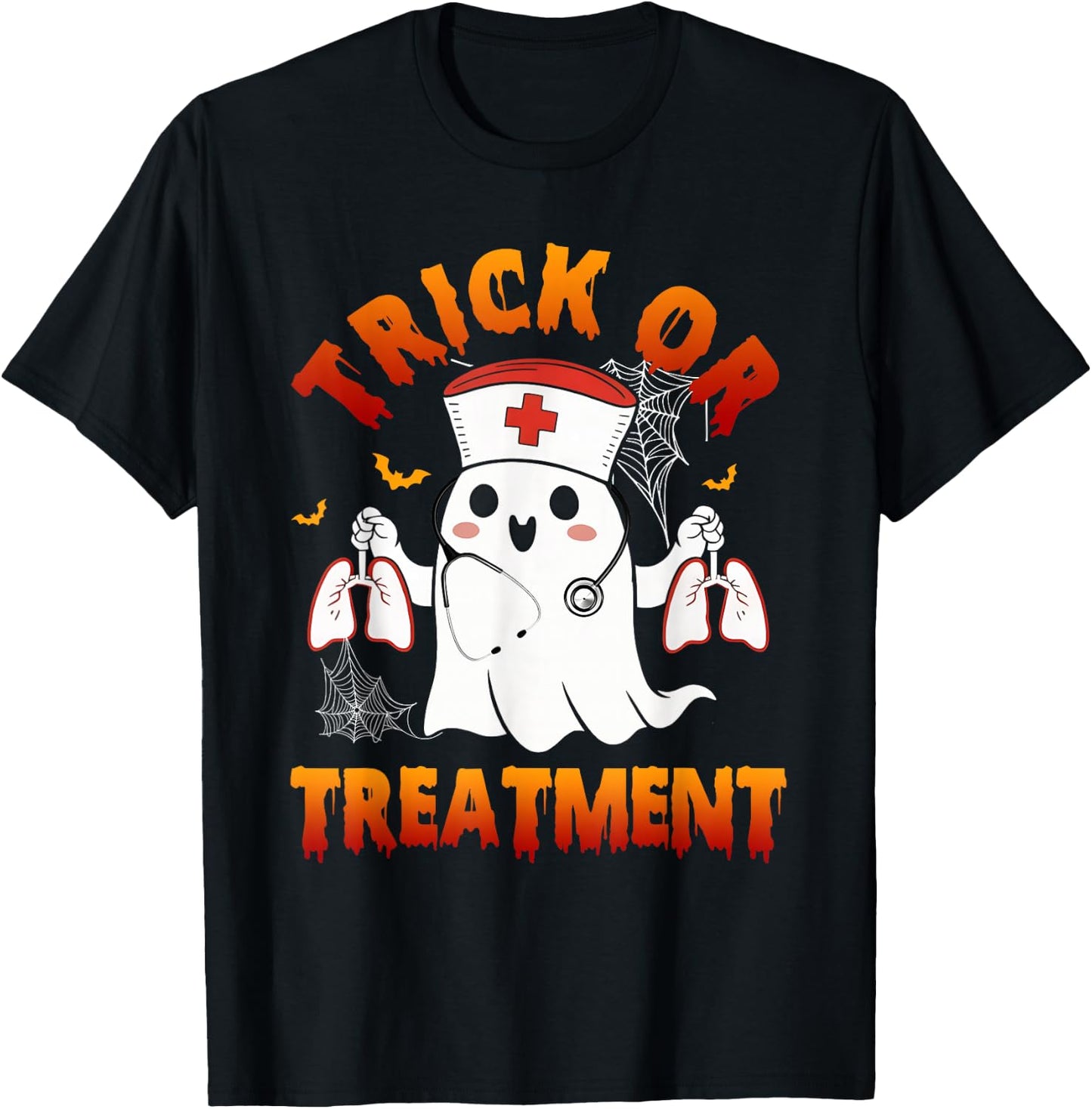 Trick Or Treatment Boo Respiratory Therapist Ghost Halloween T-Shirt - T-Shirt | Black