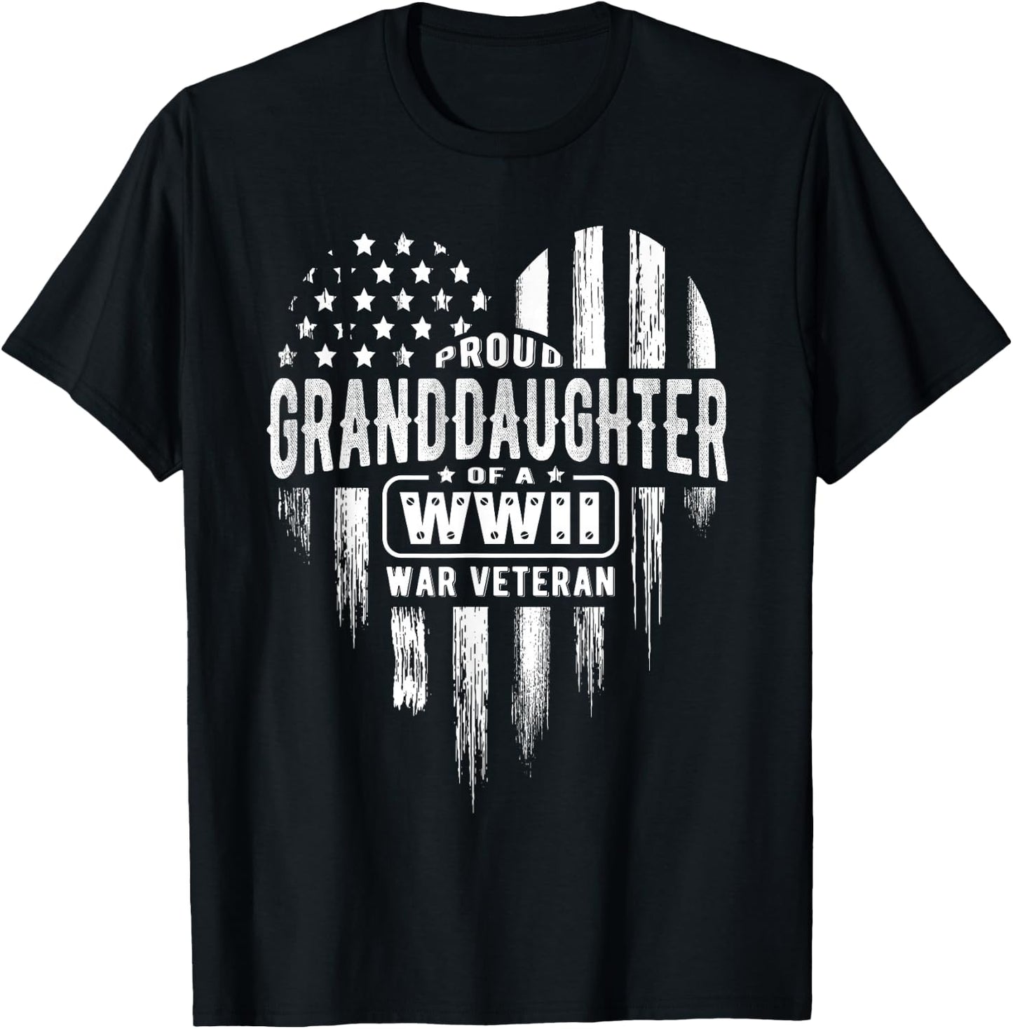 Proud Granddaughter WWII Vet Grandpa Veterans Day T-Shirt - T-Shirt | Black