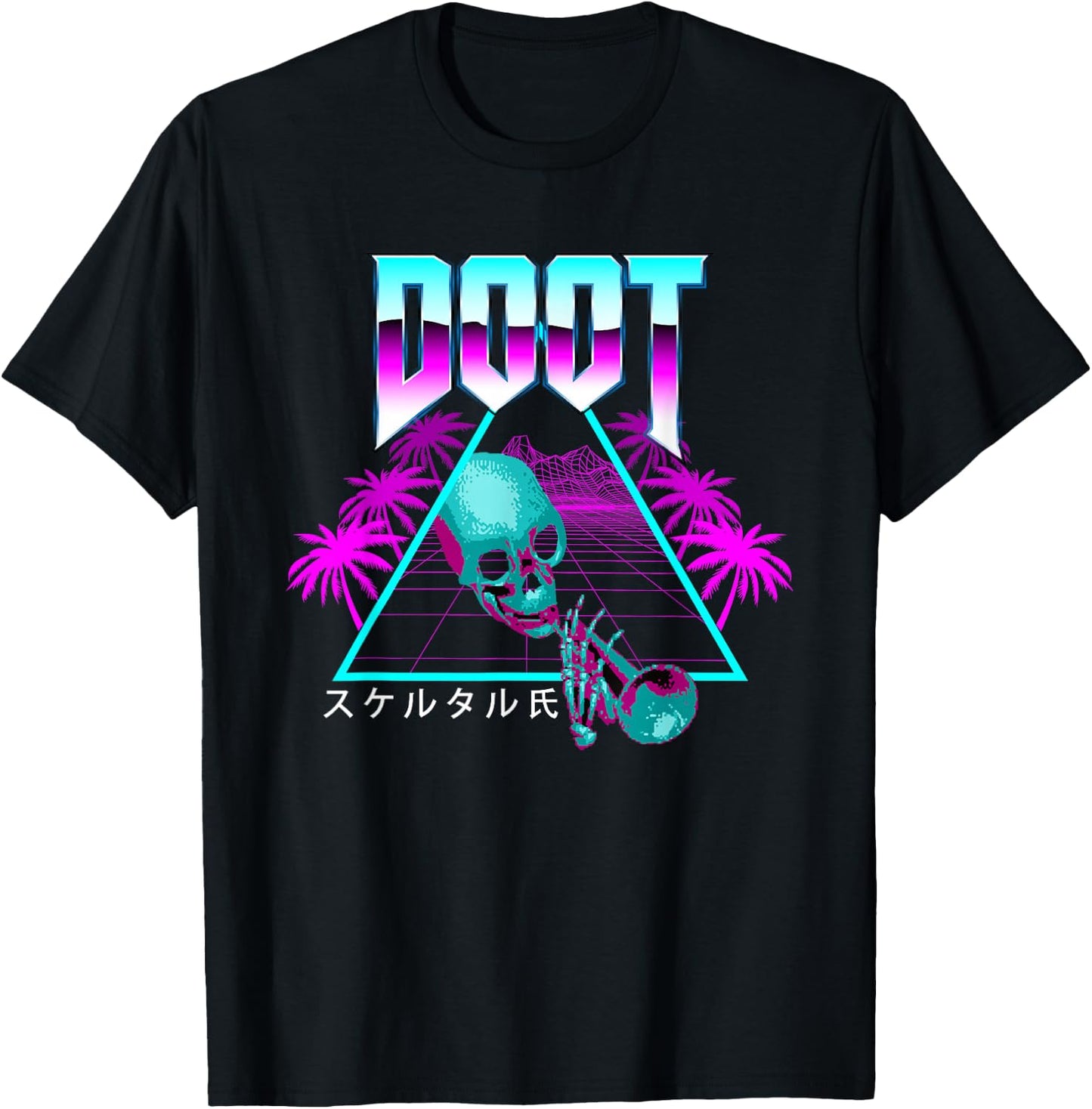 Doot Doot Mr Skeltal Synthwave Retro Streetwear T-Shirt - T-Shirt | Black