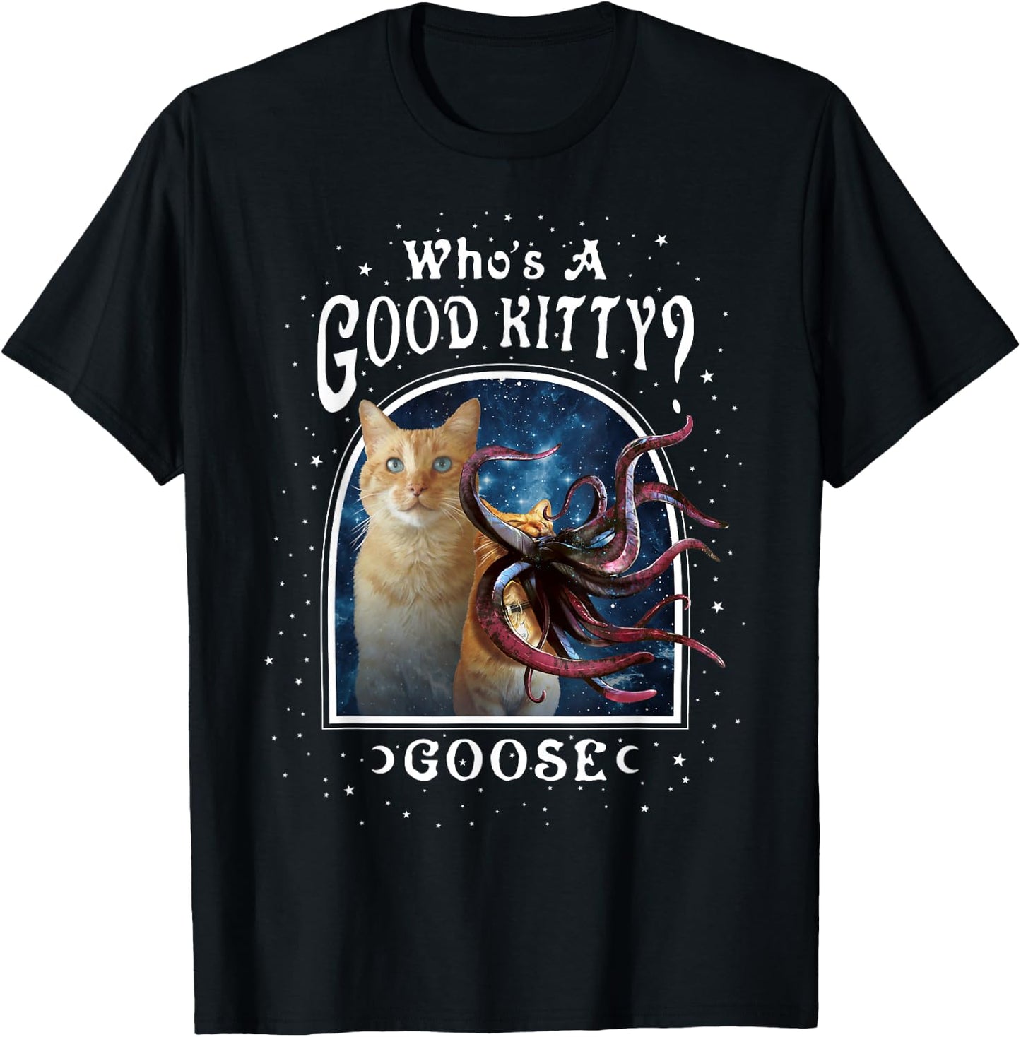 Captain Marvel Who's A Good Kitty Goose Cosmic Portrait Small T-Shirt - T-Shirt | Black