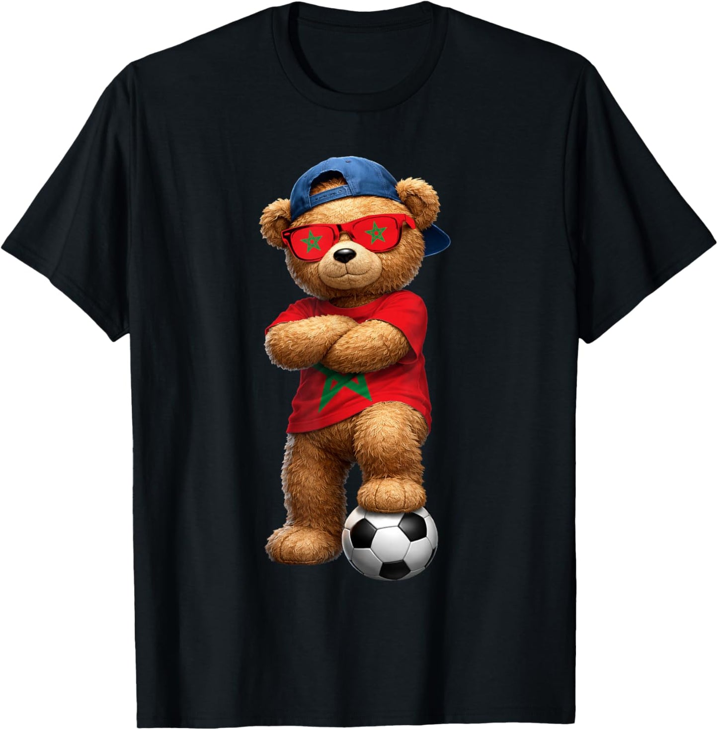 Moroccan Flag Teddy Player Sports Outfit for Morocco T-Shirt - T-Shirt | Black