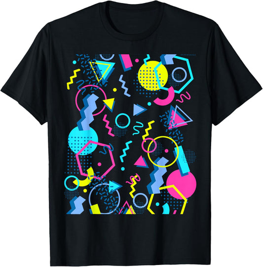 Geometric Pattern 80s 90s Memphis Style T-Shirt - T-Shirt | Black