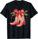 Merry And Bright Cowgirl Boot Christmas Western Cowboy T-Shirt - T-Shirt | Black