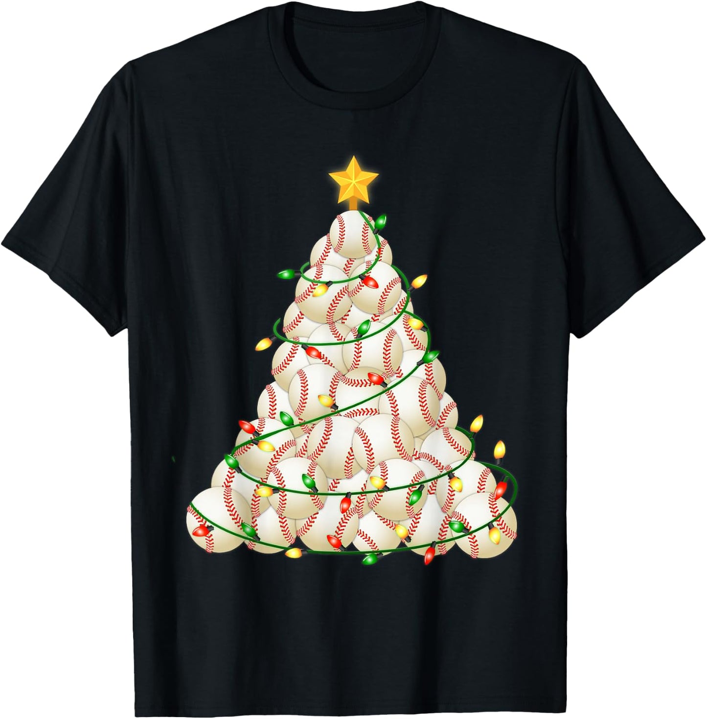 Baseball Christmas Tree Xmas Pajamas player coach Men Women T-Shirt - T-Shirt | Black