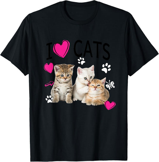 I Love Cats Desing | Cat lover I love Kittens Gift T-Shirt - T-Shirt | Black