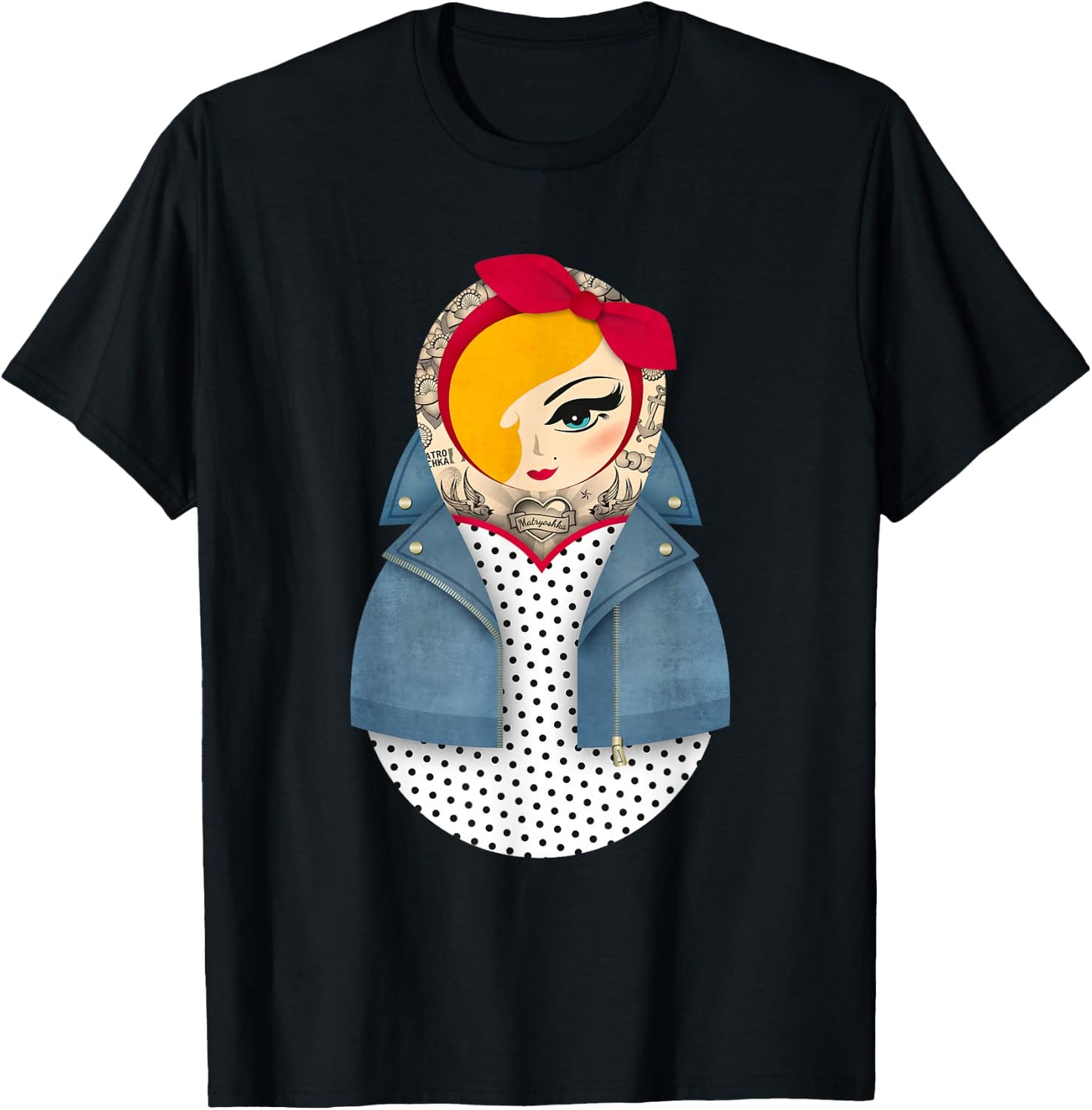 Matryoshka Jayne / Pin-up / Dots / Rockabilly Dress T-Shirt - T-Shirt | Black