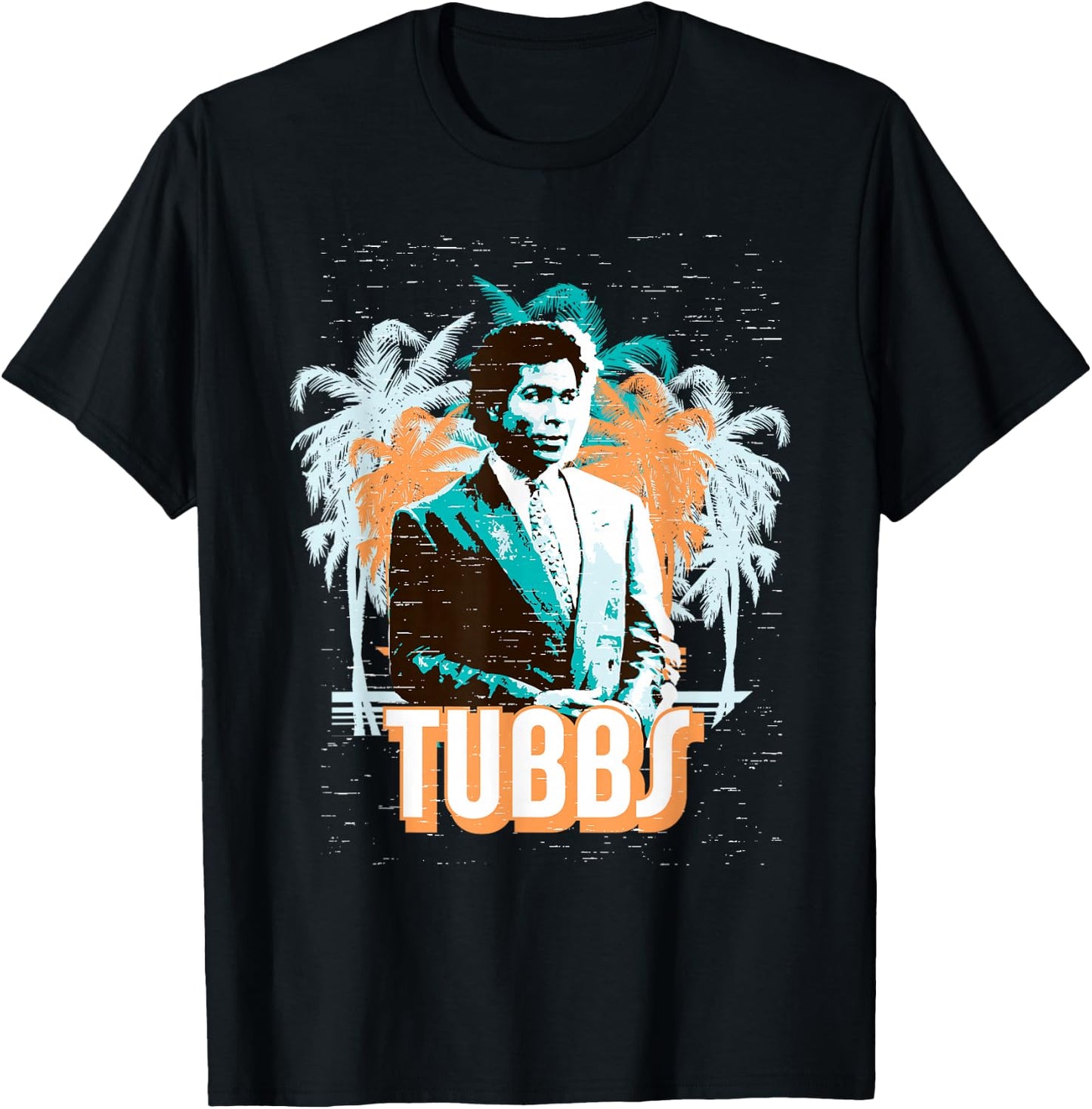 Miami Vice Tubbs and Palm Tree Scenery T-Shirt - T-Shirt | Black