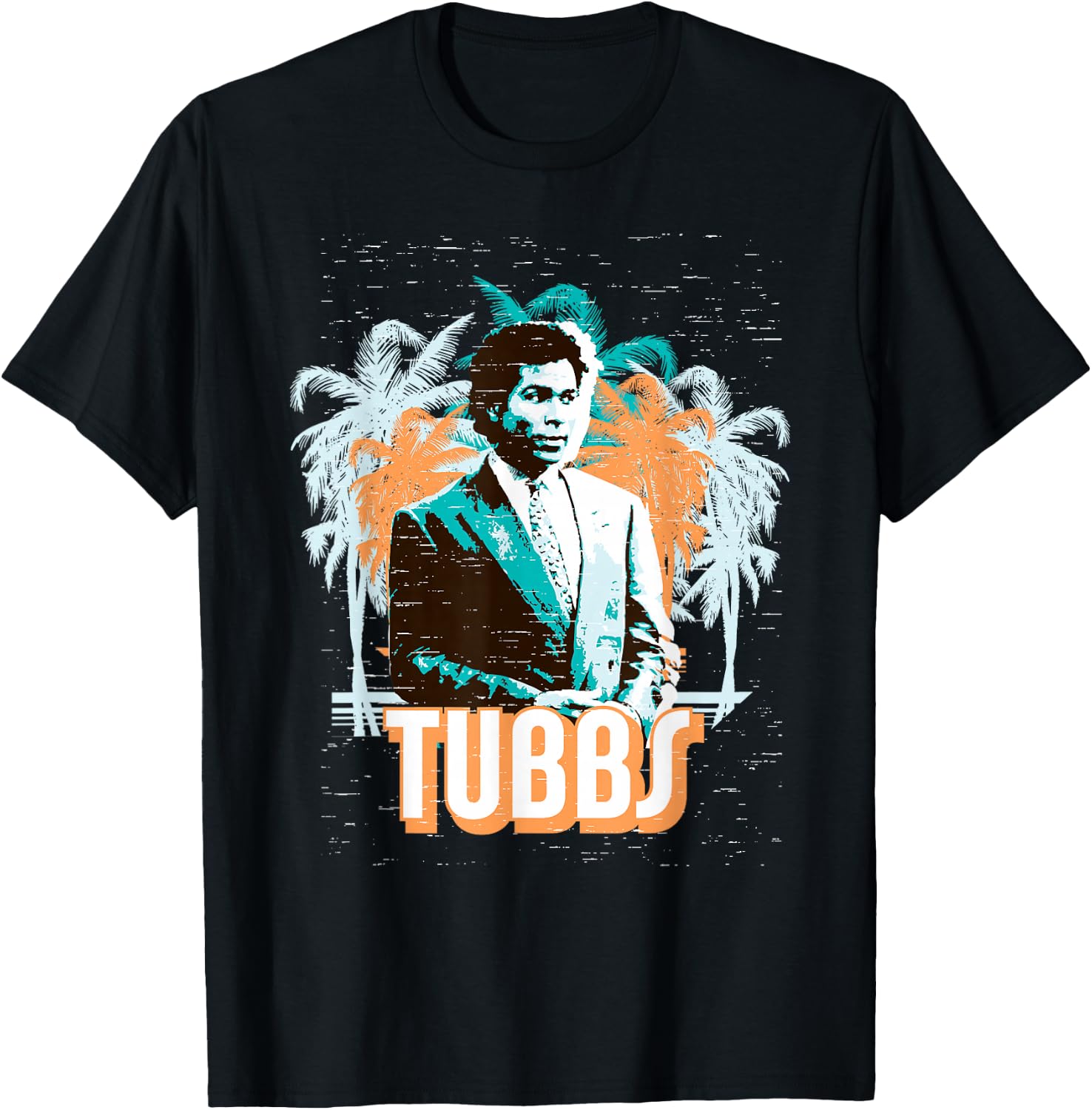 Miami Vice Tubbs and Palm Tree Scenery T-Shirt - T-Shirt | Black