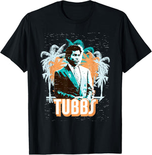 Miami Vice Tubbs and Palm Tree Scenery T-Shirt - T-Shirt | Black