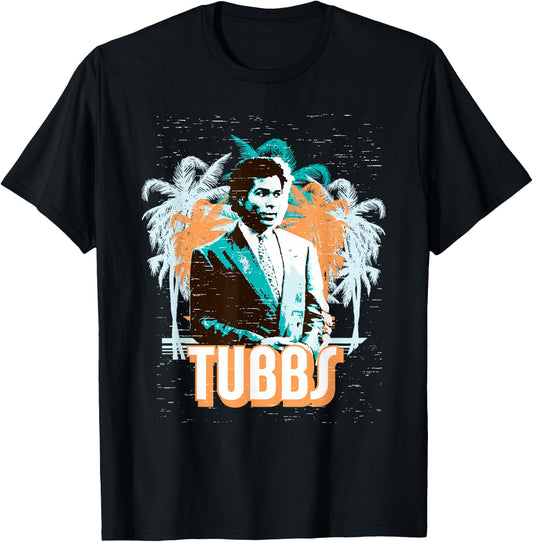 Miami Vice Tubbs and Palm Tree Scenery T-Shirt - T-Shirt | Black