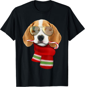 Beagle Shirt Christmas Gift Dog Lovers Puppy Sunglasses Women Kids T-Shirt - T-Shirt | Black