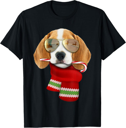 Beagle Shirt Christmas Gift Dog Lovers Puppy Sunglasses Women Kids T-Shirt - T-Shirt | Black