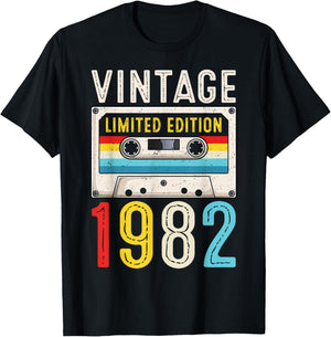 Retro 1982 Birthday Cassette Tape Classic Vintage 1982 T-Shirt - T-Shirt | Black