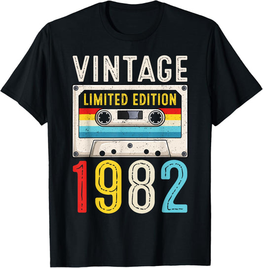 Retro 1982 Birthday Cassette Tape Classic Vintage 1982 T-Shirt - T-Shirt | Black