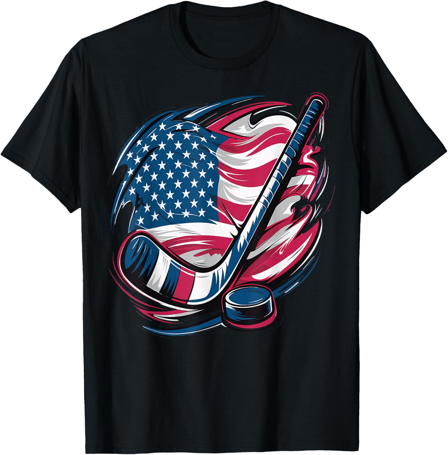 Ice Hockey USA Flag USA Flag T-Shirt - T-Shirt | Black