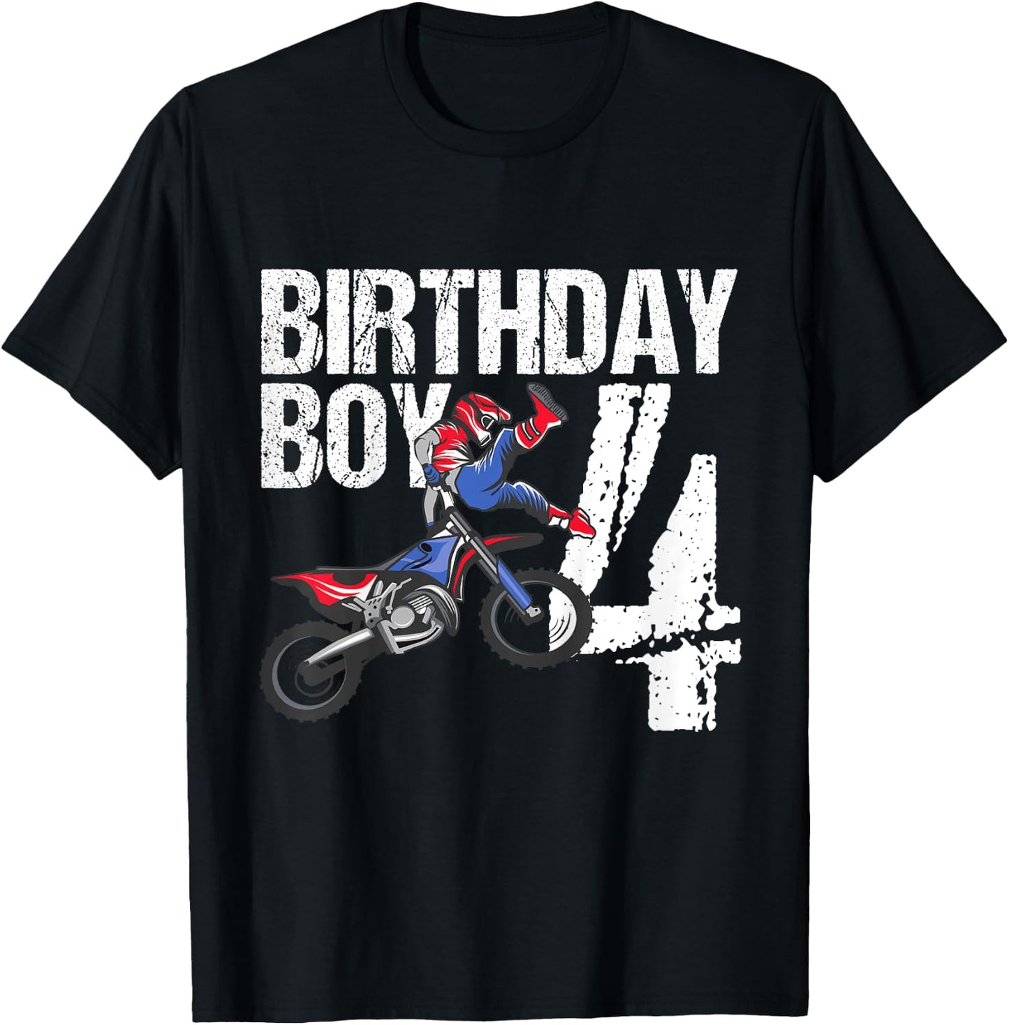 4 Year Old Dirt Bike Birthday Party Motocross MX 4th Gift T-Shirt - T-Shirt | Black