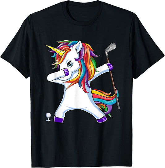Dabbing Unicorn Golf - Golfing Golfer Girl Gift T-Shirt - T-Shirt | Black