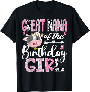 Great Nana Of The Birthday Girl Pink Farm Cow 1St Birthday T-Shirt - T-Shirt | Black
