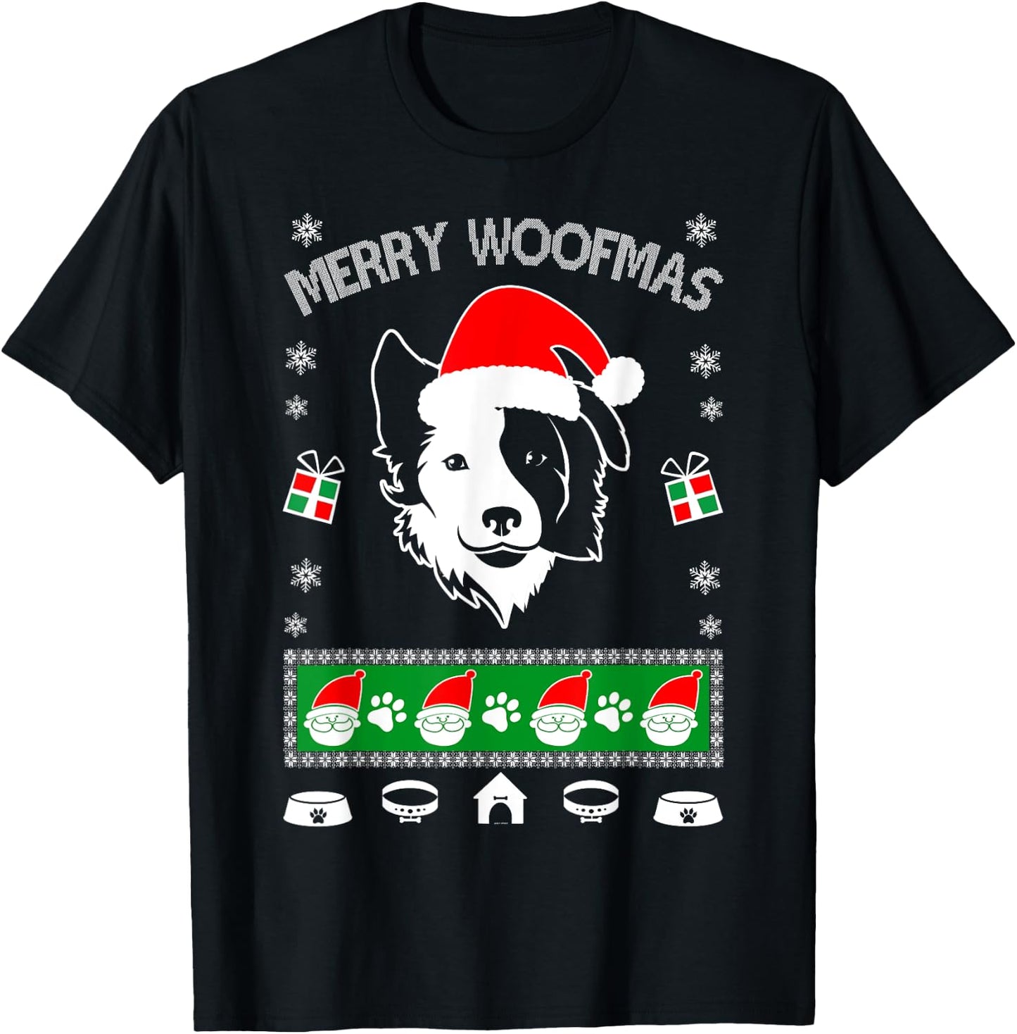 Border Collie Ugly Christmas shirt gift T-Shirt - T-Shirt | Black