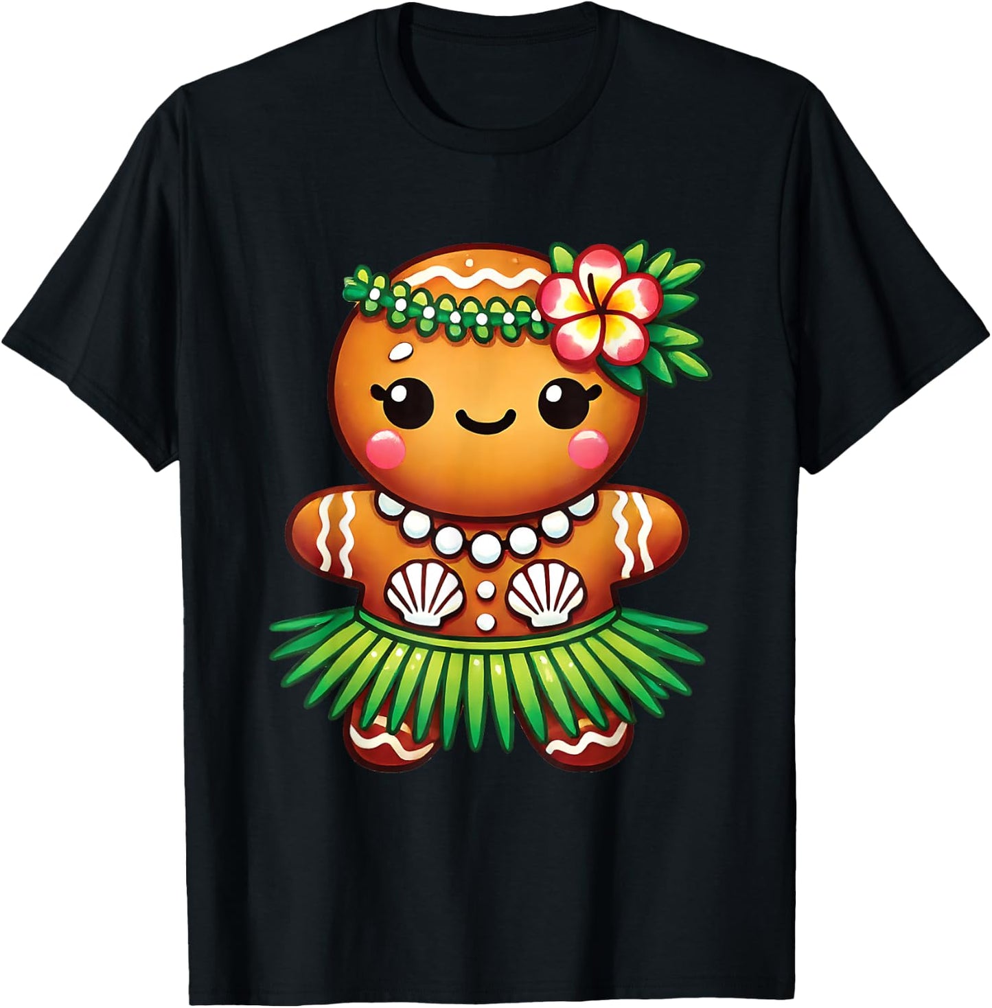 Cute Hawaiian Gingerbread Hula Cookie Christmas Kids Girls T-Shirt - T-Shirt | Black