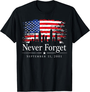 Never Forget September 11 2001 Memorial Day American Flag T-Shirt - T-Shirt | Black