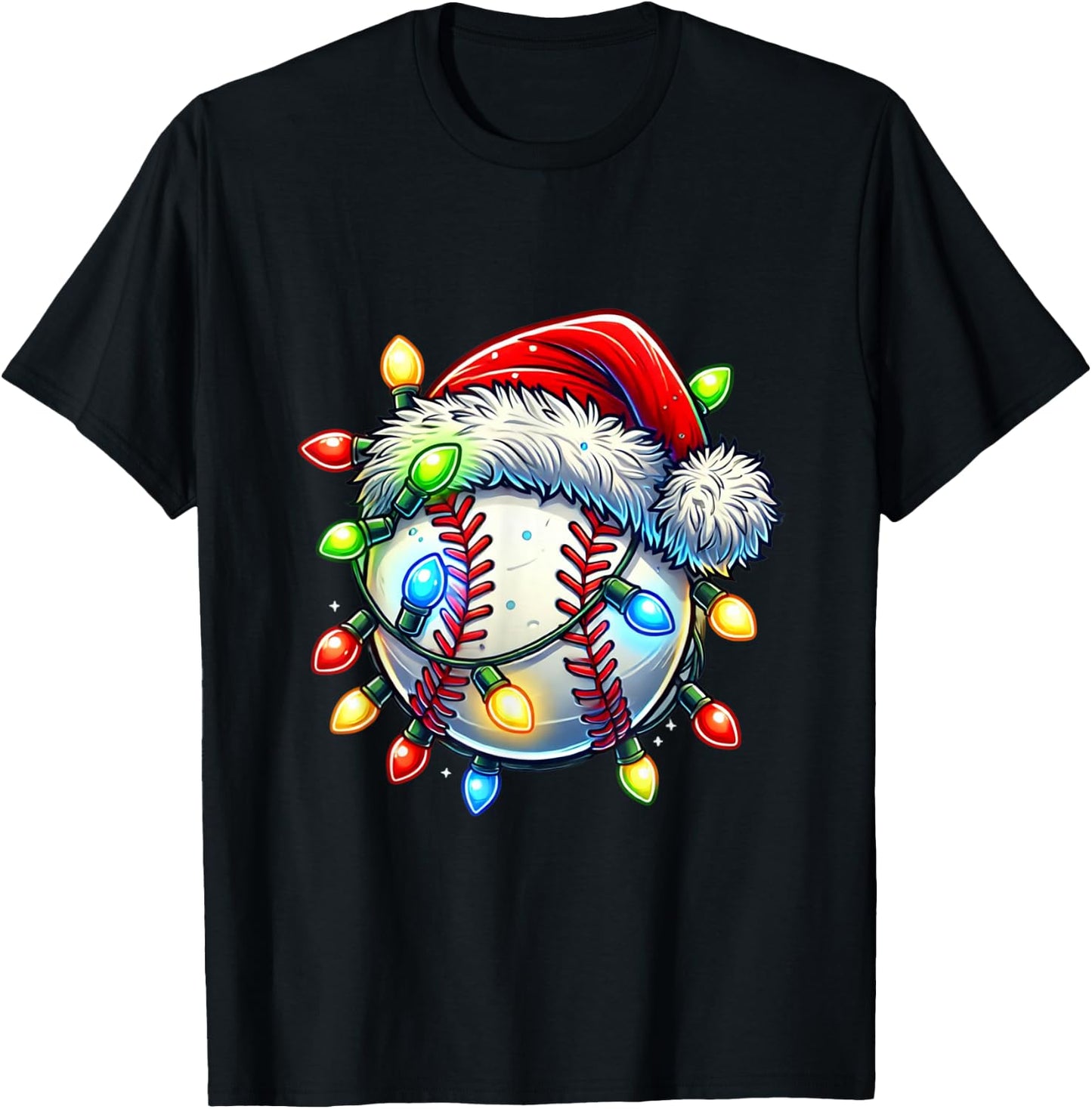 Festive Christmas Baseball Design Santa Hat Sports Pajamas T-Shirt - T-Shirt | Black