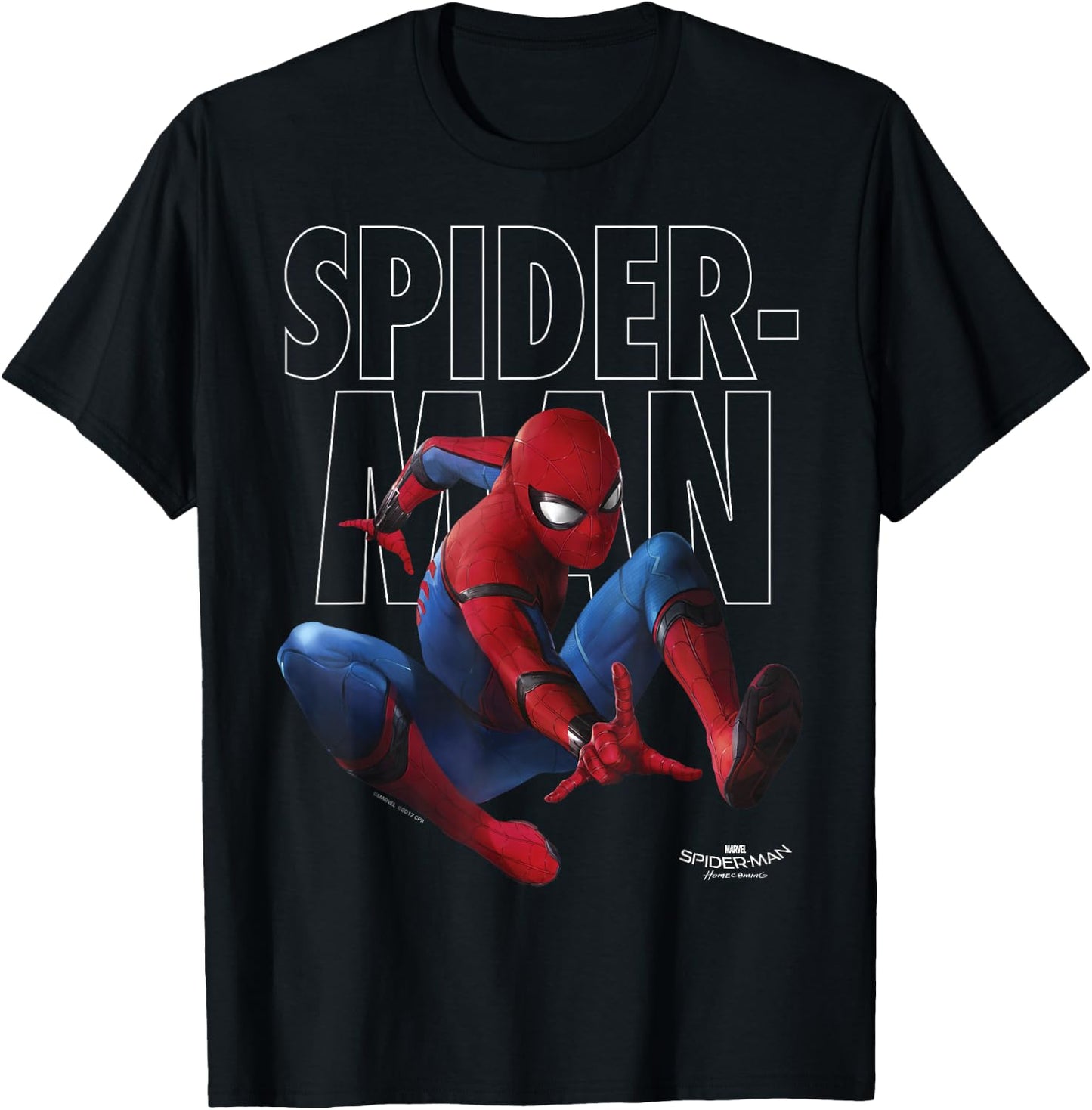 Marvel Spider-Man Homecoming Outlined Epic Jump Pose Small T-Shirt - T-Shirt | Black