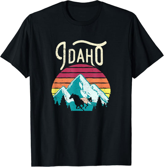 Retro Idaho ID Mountains Outdoor Wildlife T-Shirt - T-Shirt | Black