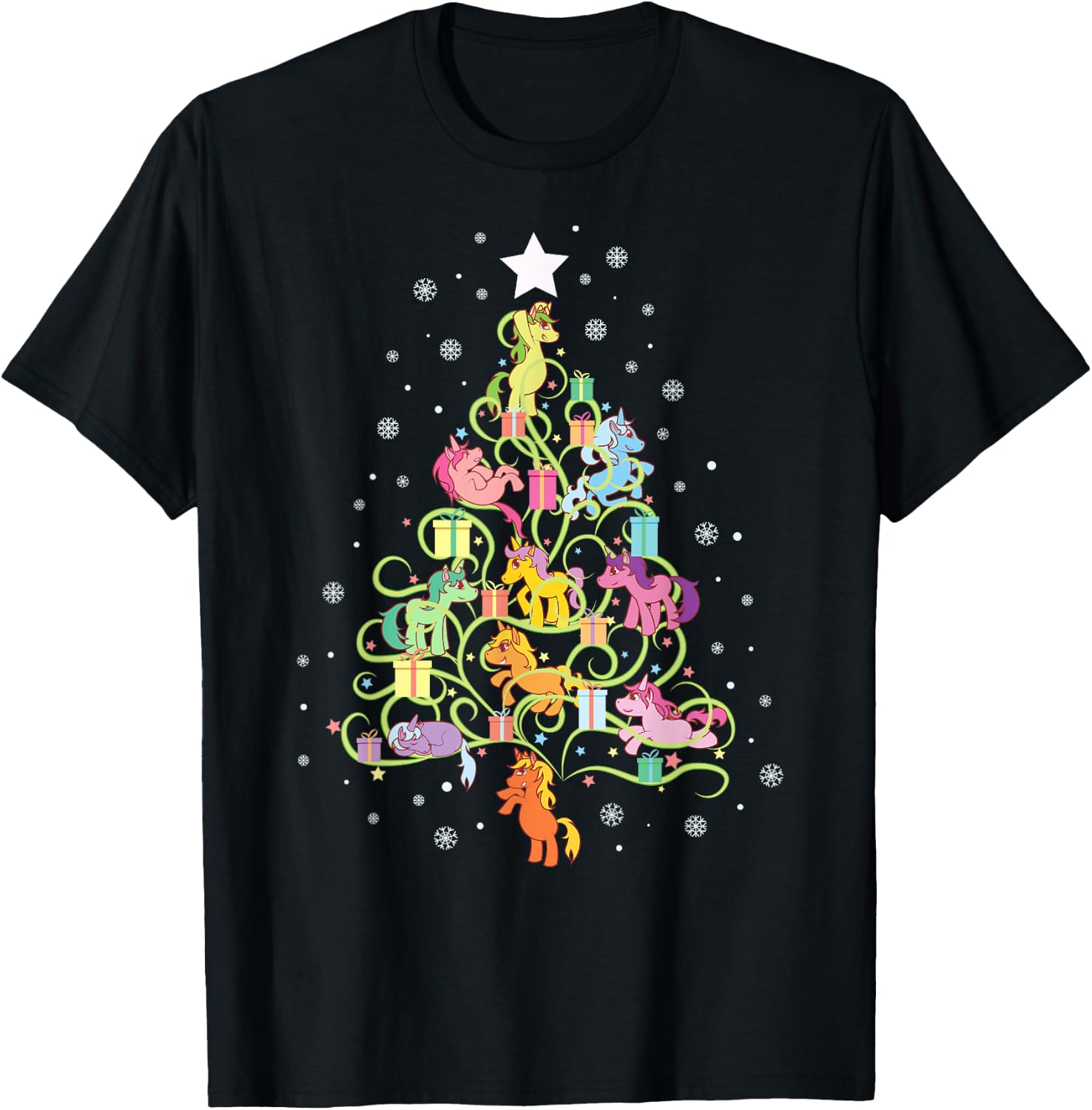 Kids Unicorn Christmas Tree Cute Unicorns Holiday Decor T-Shirt - T-Shirt | Black