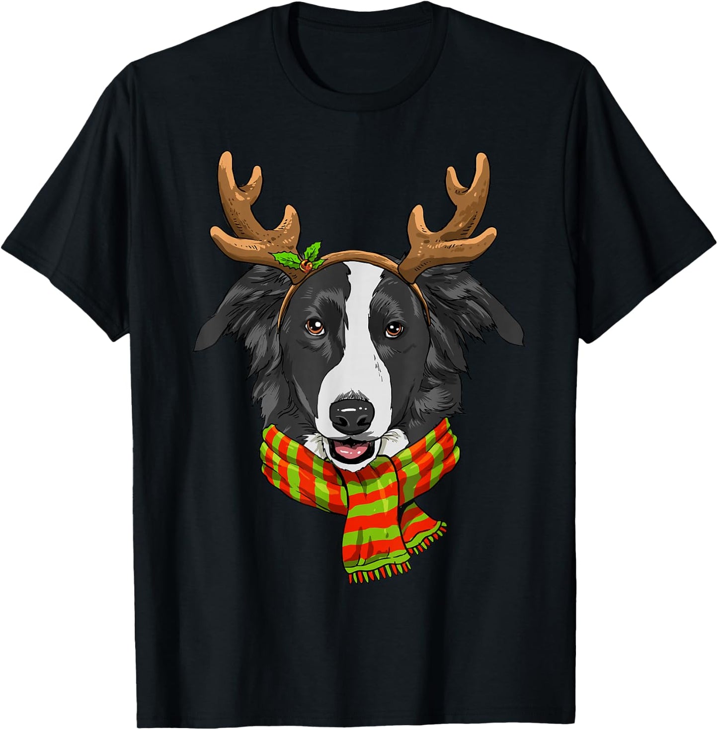 Border Collie Christmas Reindeer Antlers Dog Xmas T-Shirt - T-Shirt | Black