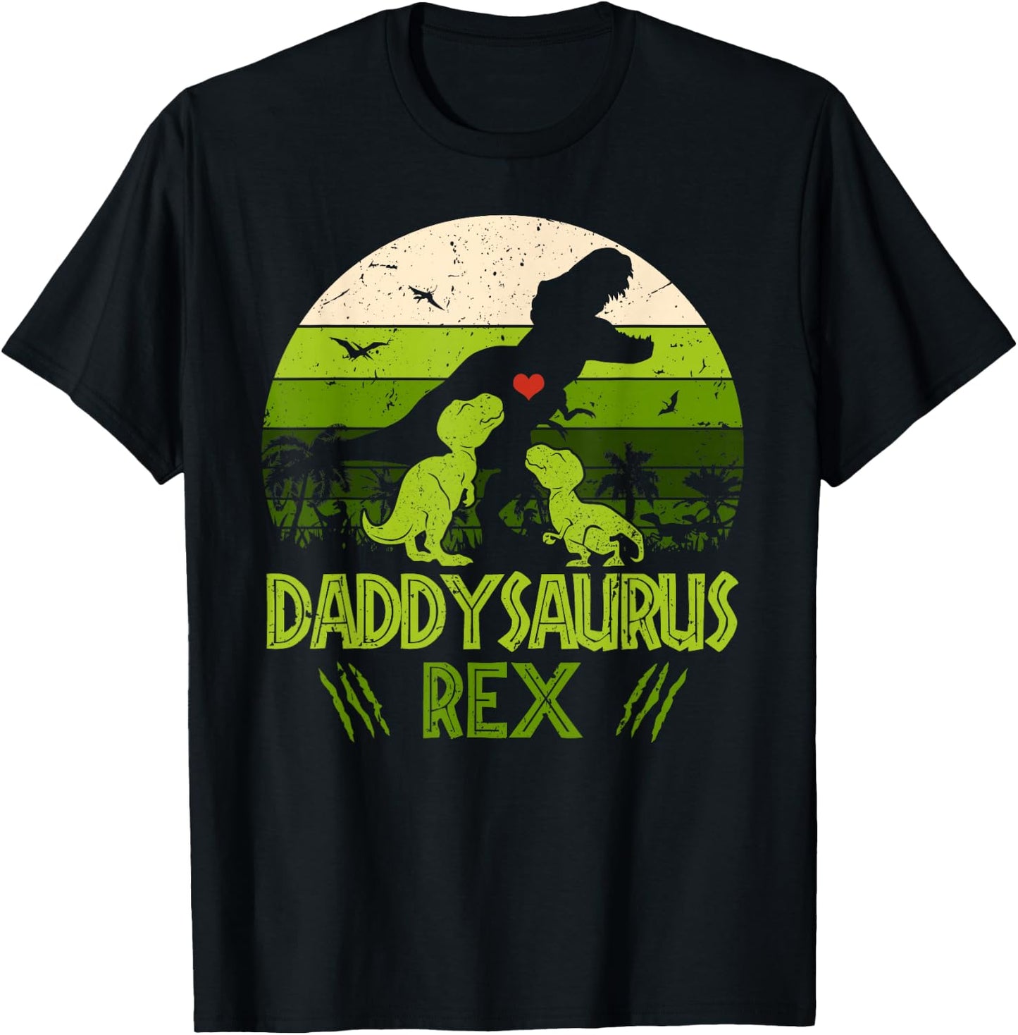 Daddysaurus Rex 2 Kids Sunset For Fathers Day Gift T-Shirt - T-Shirt | Black
