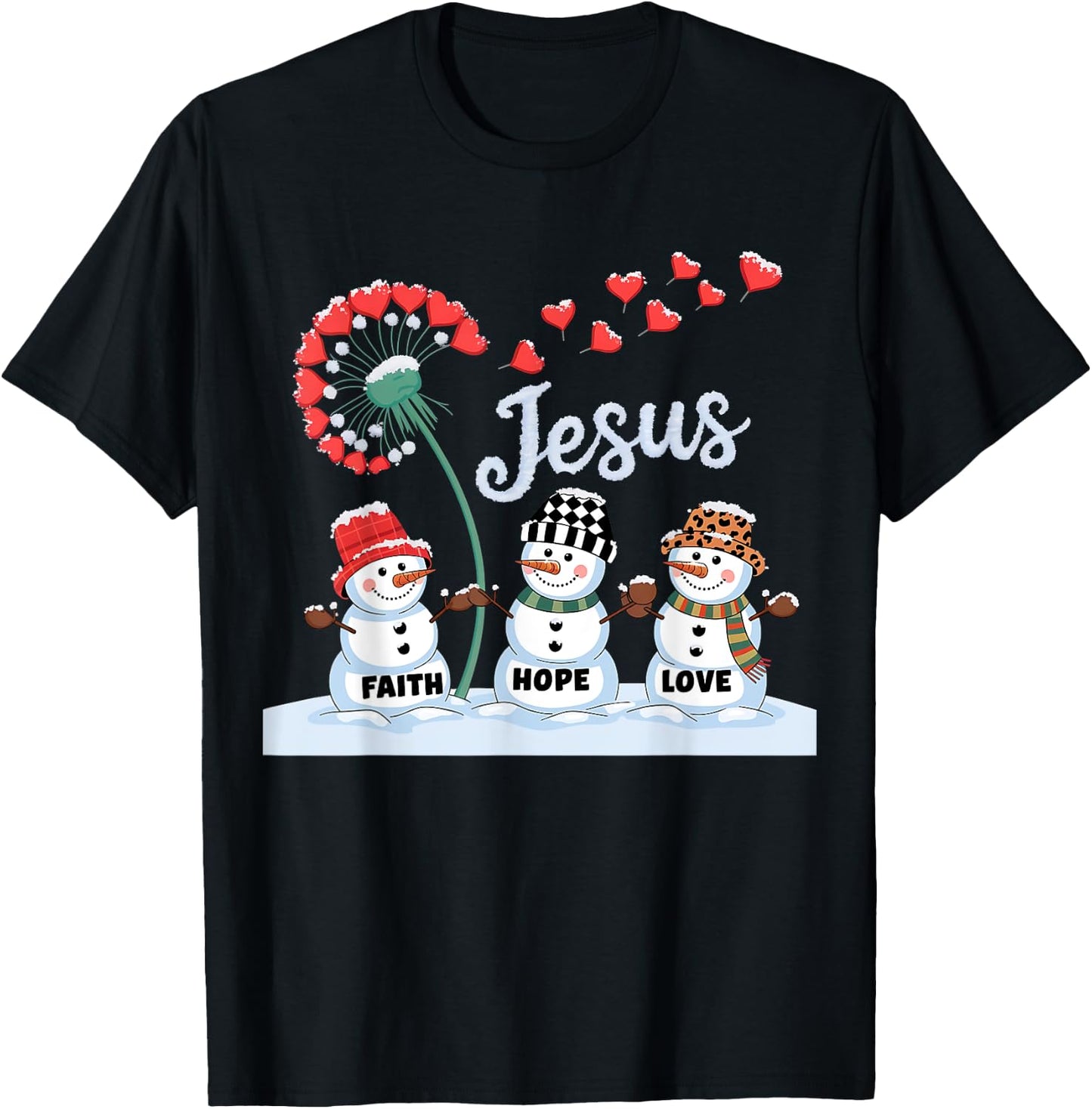 Jesus Faith Hope Love Snowman Plaid Leopard Christmas Women T-Shirt - T-Shirt | Black