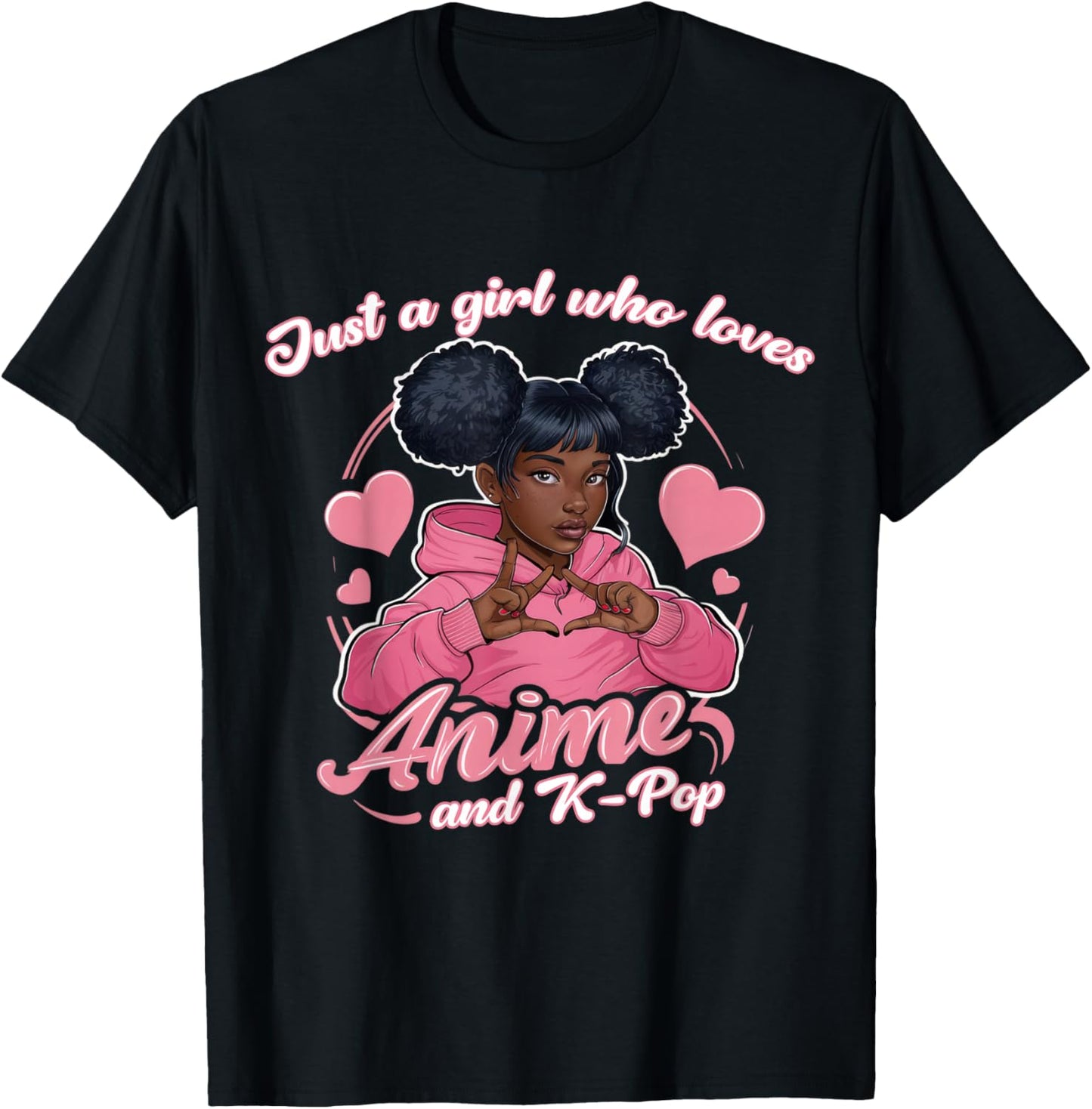 Just A Girl Who Loves Anime And K-Pop African American Afro T-Shirt - T-Shirt | Black