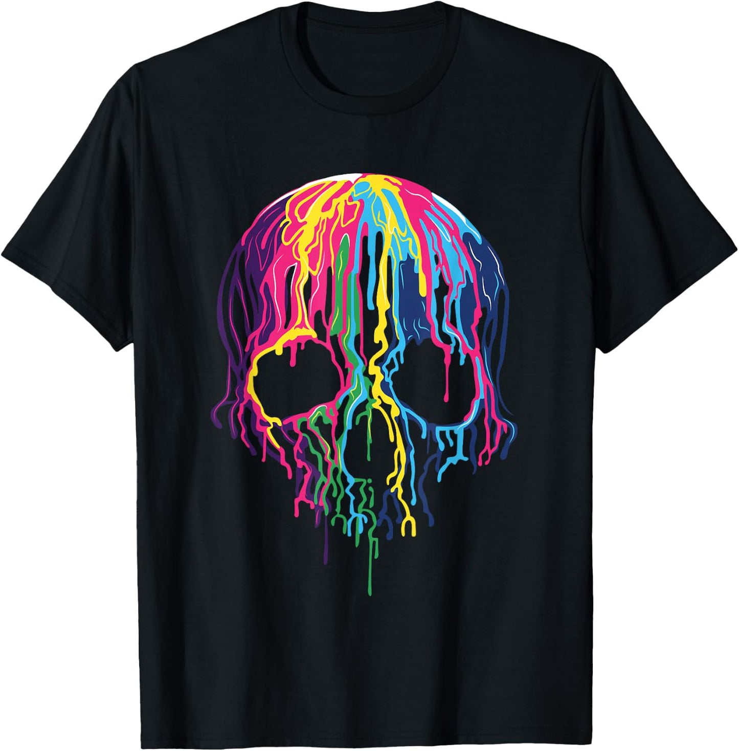 Colorful Melting Skull Art Graphic Halloween T-Shirt - T-Shirt | Black