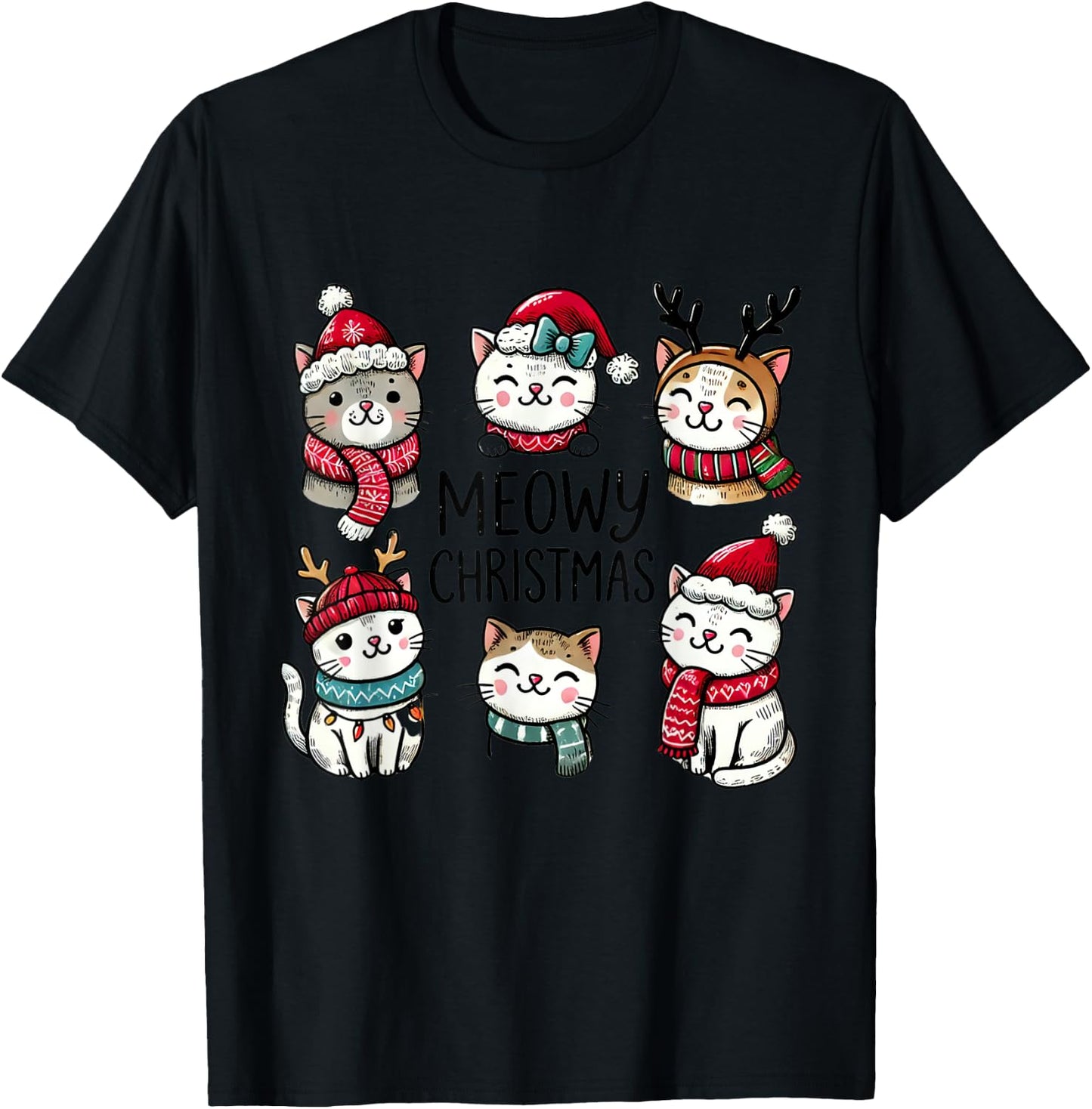 Catmas Cat Christmas Meowy Christmas T-Shirt - T-Shirt | Black