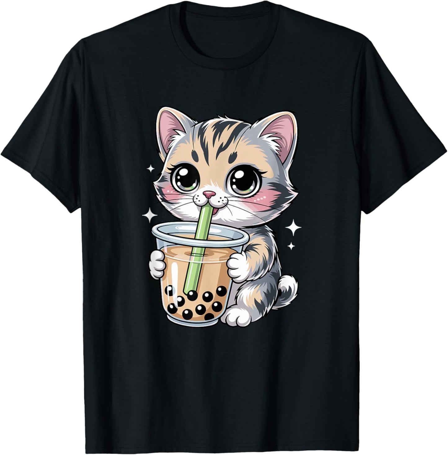 Cute Cat Bubble Tea Kawaii Anime Boba Lover T-Shirt - T-Shirt | Black