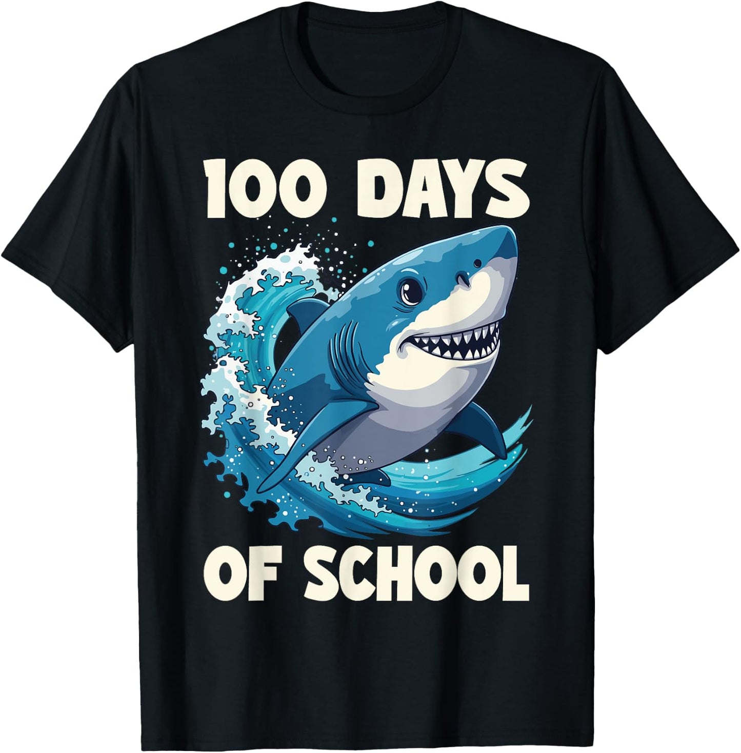 100 Days Of School Funny Shark 100th Day Of School Boy Shark T-Shirt - T-Shirt | Black