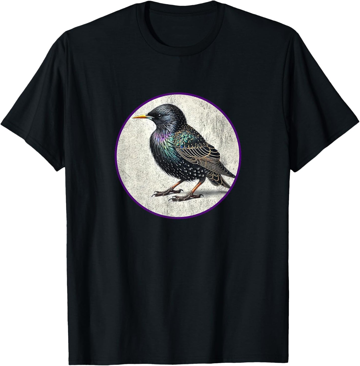 Colorful Retro European Starling Bird Design T-Shirt - T-Shirt | Black