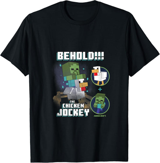 Minecraft Behold The Chicken Jockey Zombie on Chicken Design T-Shirt - T-Shirt | Black