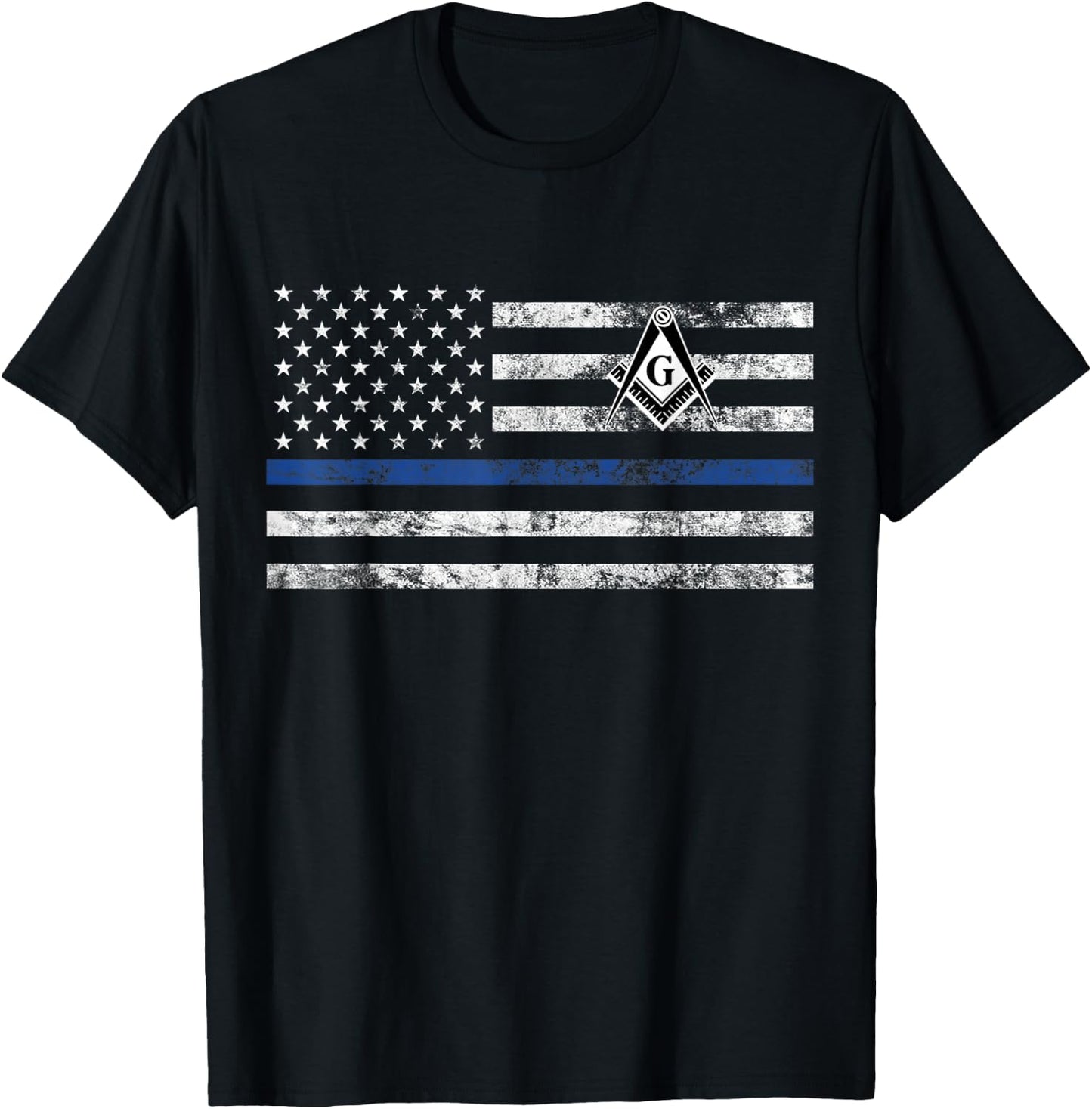 Masonic Police Thin Blue Line Flag Mason T-Shirt - T-Shirt | Black