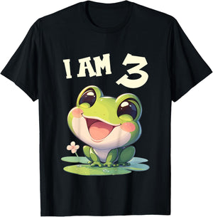 Kids 3 Years old 3 birthday Frogs Boy Girl Frog T-Shirt - T-Shirt | Black