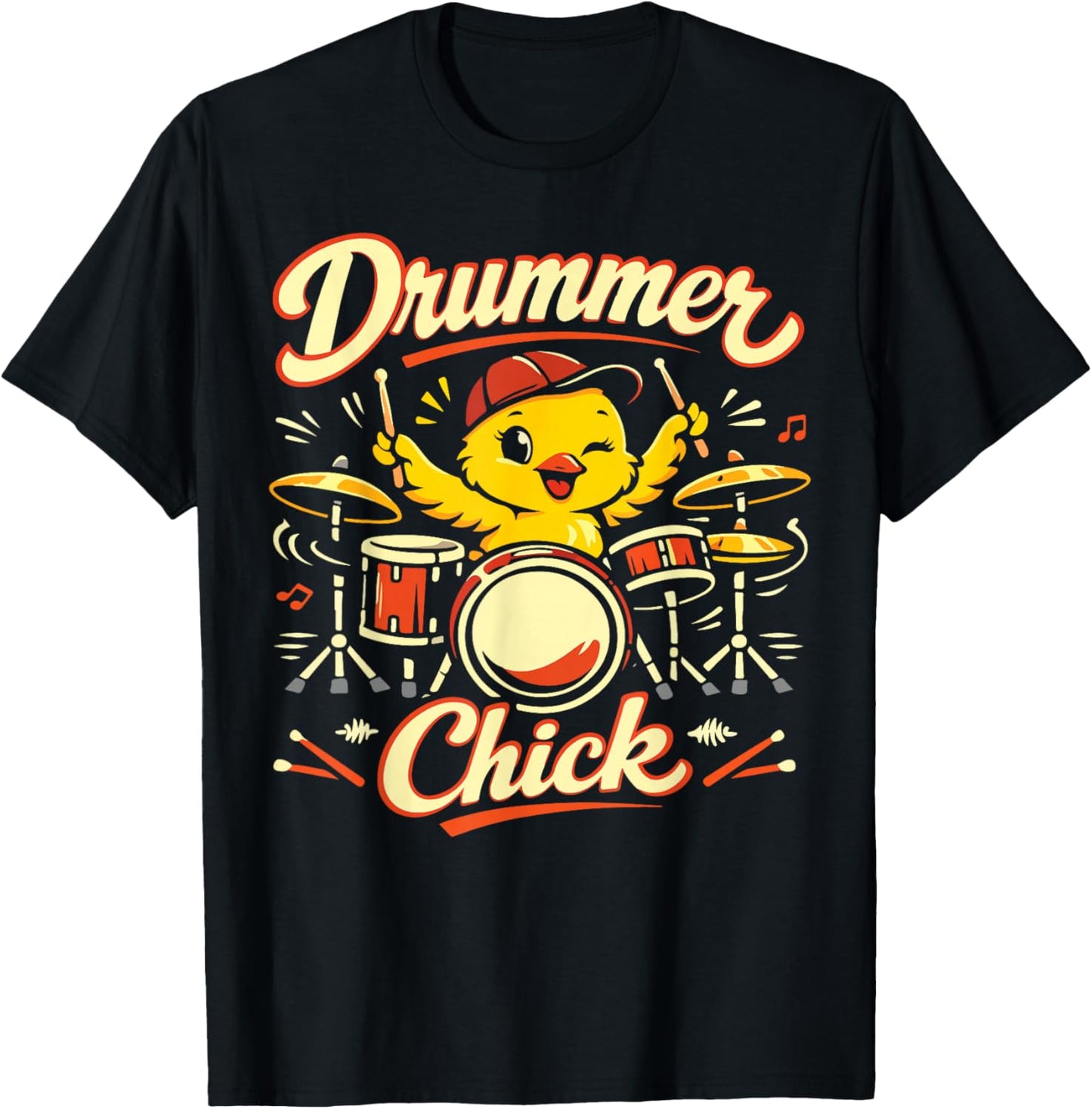 Drummer Drum Set Chicken Girl Vintage Drummer Chick T-Shirt - T-Shirt | Black