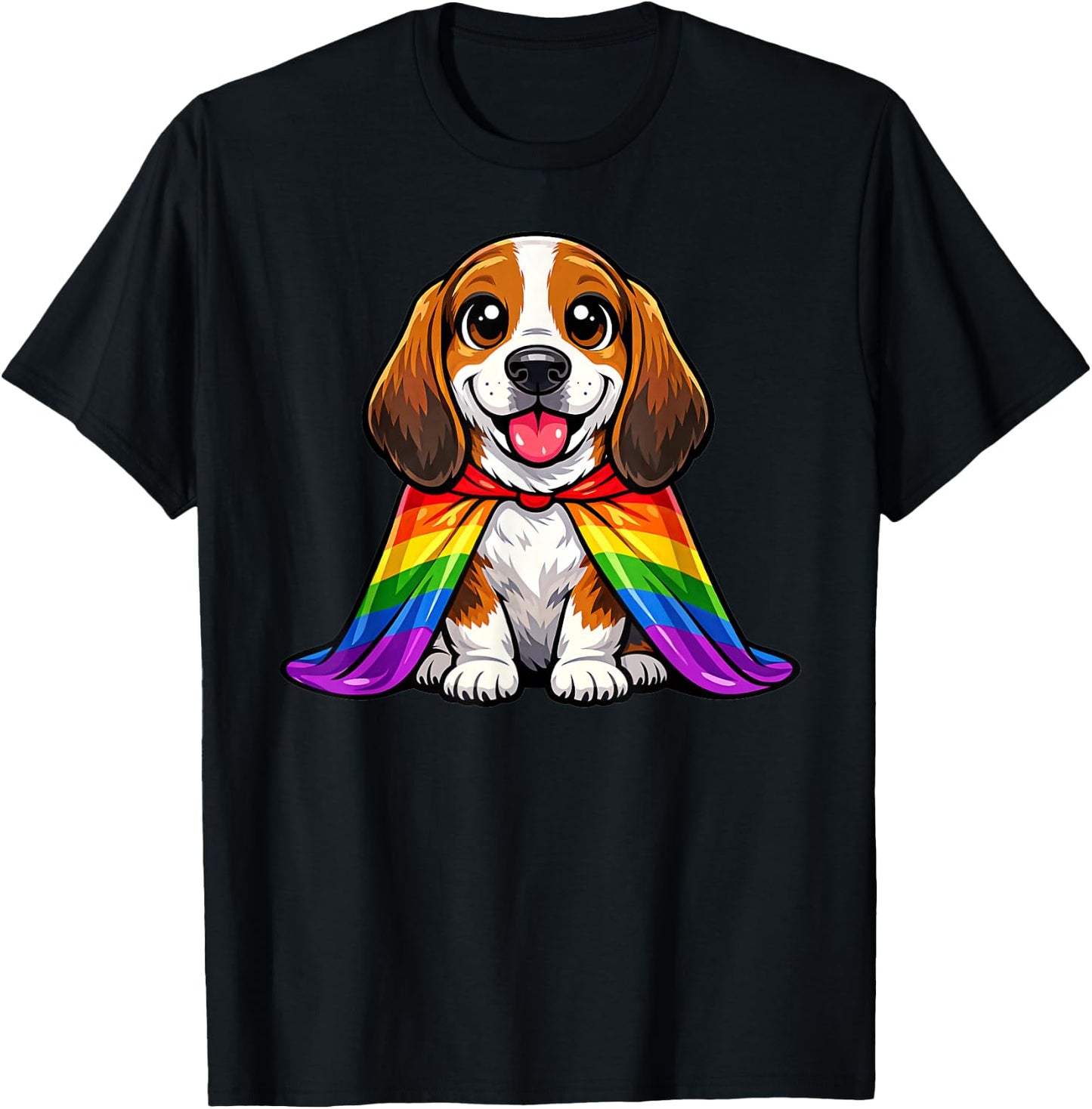 Cute Basset Hound Puppy Pride Dog Rainbow Cape LGBTQ+ T-Shirt - T-Shirt | Black