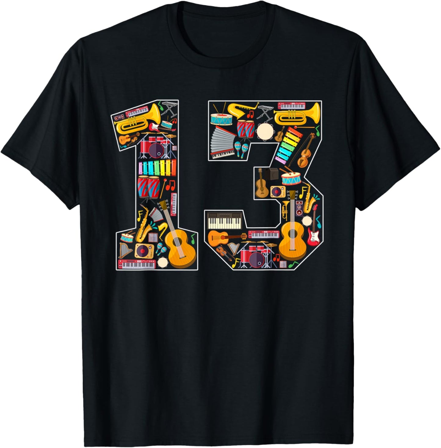 13th Birthday Musical Instruments Theme 13 Year Old Party T-Shirt - T-Shirt | Black