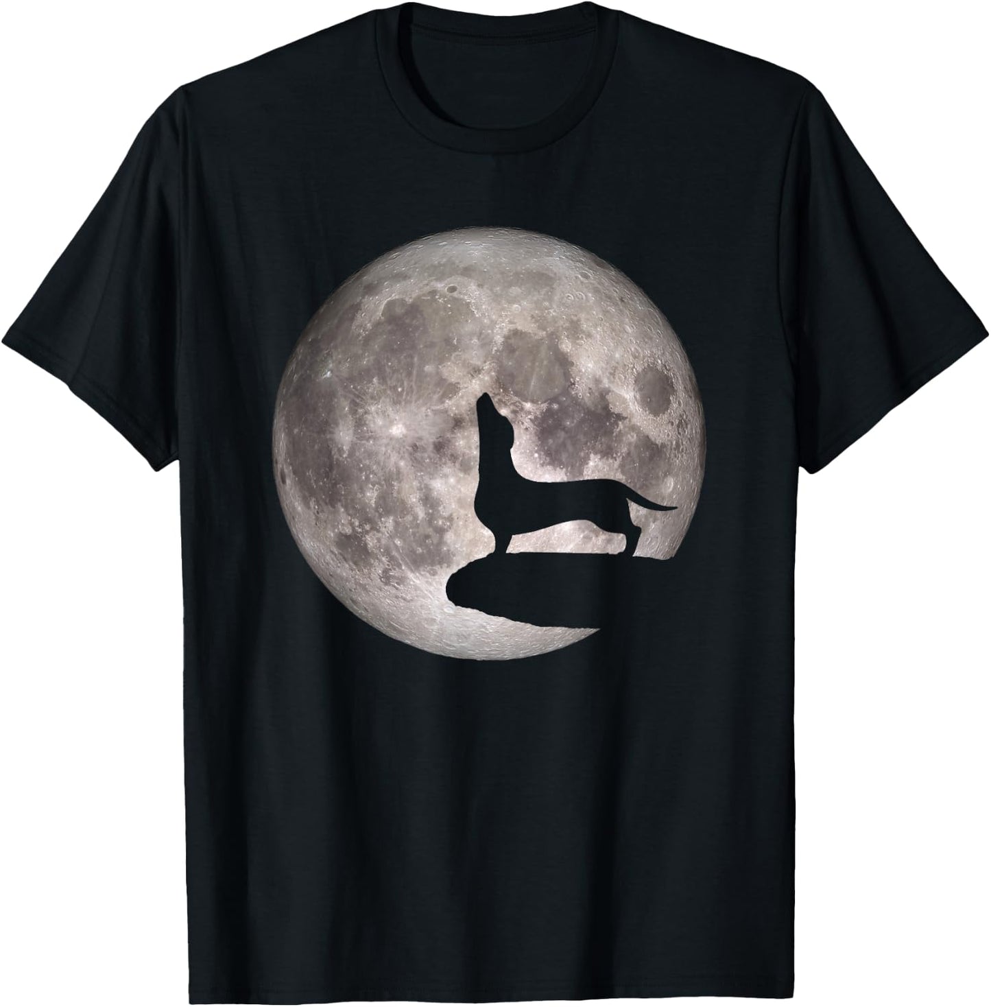 Funny Howling Dachshund Full Moon Wiener Dog Women T-Shirt - T-Shirt | Black