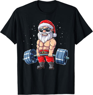 Santa Weightlifting Christmas Fitness Gym Deadlift Xmas Men T-Shirt - T-Shirt | Black