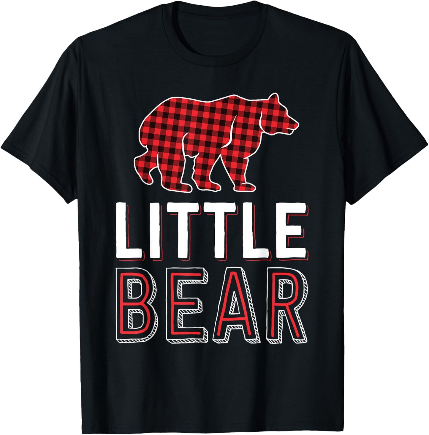 Little Bear Kid Red Buffalo Plaid Matching Family Christmas T-Shirt - T-Shirt | Black