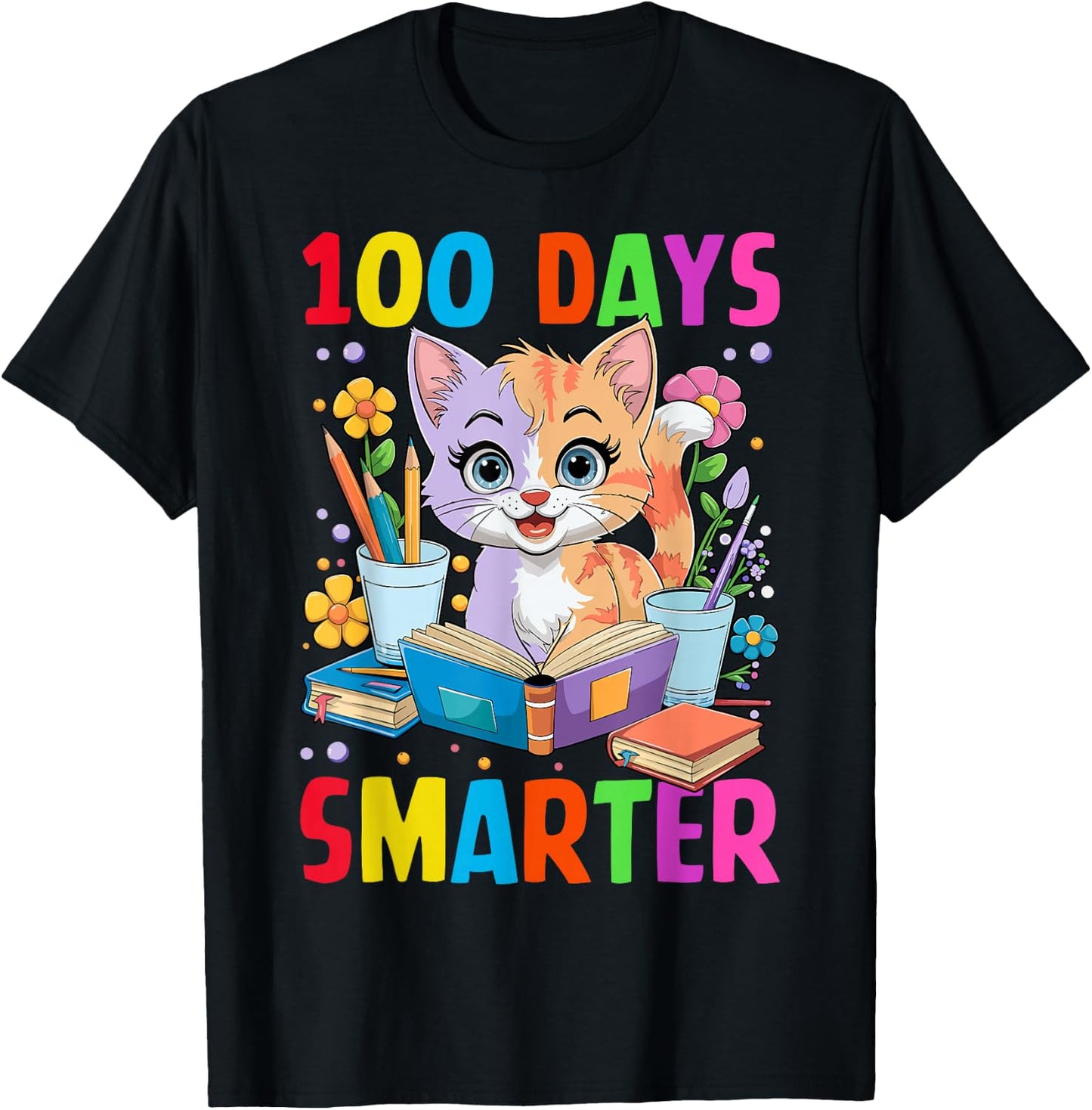 100 Days of School Cute Cat Boys Girls Kid 100th Day Teacher T-Shirt - T-Shirt | Black